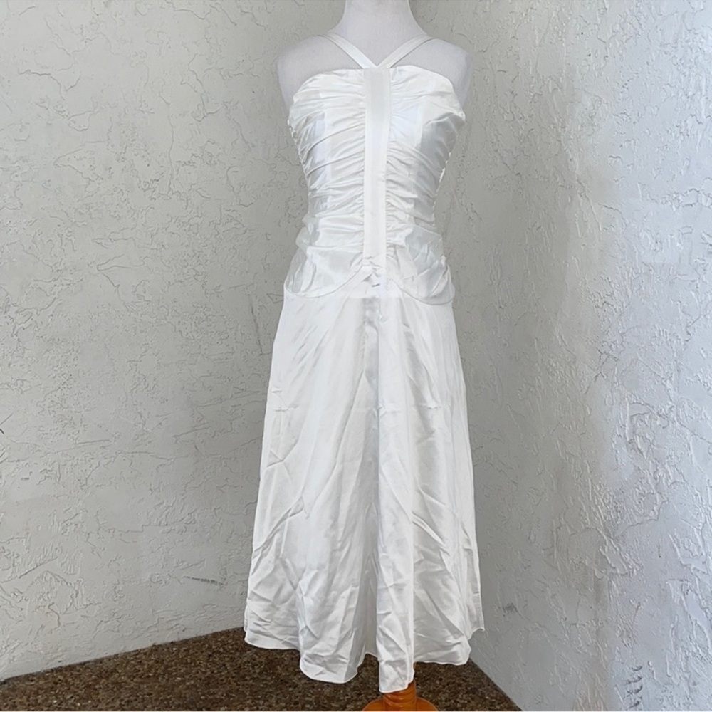 Vintage Alexandra of California White Pleated Halter Fit Flare Dress Size 10